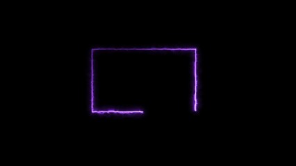 Rectangle frame purple color 4k illustration neon light on black background. 