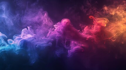 Neon colorful smoke clouds on dark background, gradient background, neon glow. Generative Ai