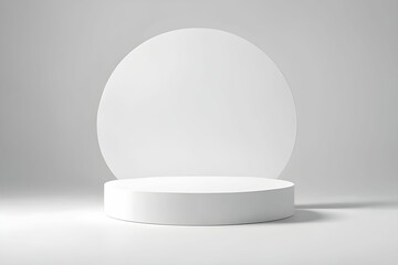 minimal white podium display for cosmetic product presentation, pedestal or platform background