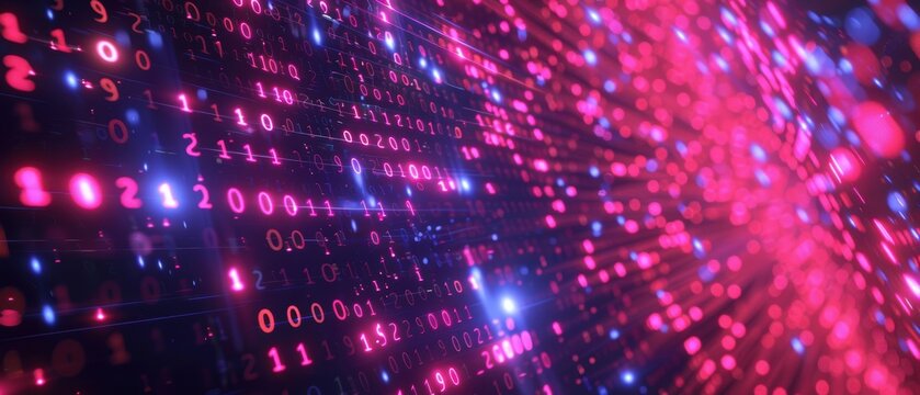 Binary code in a neon cyberspace, abstract tech environment, software developer theme