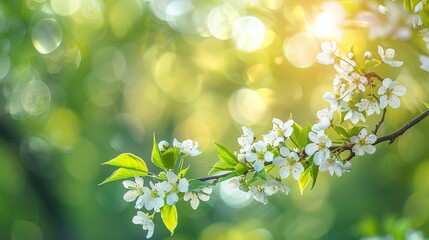 Naklejka premium Blossom tree over green nature background. Spring background.