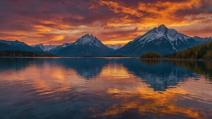 Through the fiery hues of a surreal sunset, the tranquil coastline transforms into a mesmerizing scene where the rocky coastline is a rugged spectacle of nature, with each crag and cliff bathed in the