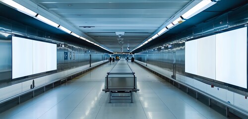 Unique and engaging display of a prolonged narrow billboard next to a baggage carousel.