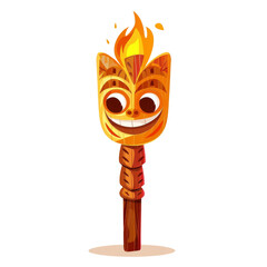 Vibrant tiki torch illustration with a cheerful face and flames, perfect for themed events, party decorations, and tropical designs.