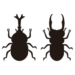 オスのカブトムシとクワガタムシのシルエット