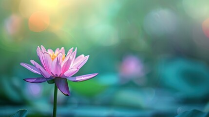 Panoramic of blooming Lotus flower on Green blurred background.Colorful water lily or lotus flower Attraction in the pond