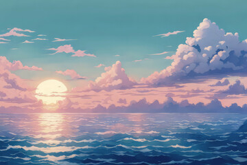 sunset sea and sky background anime style