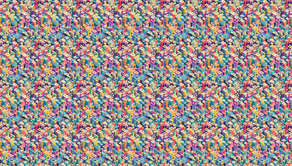 Isometric pattern of colorful city blocks with letters and numbers, vibrant, detailed, futuristic, intricate, playful, illustration, digital brush