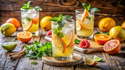 Homemade citrus cocktail lemonade on table in summer