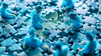 Medical Team Joining Jigsaw Pieces In Huddle. 