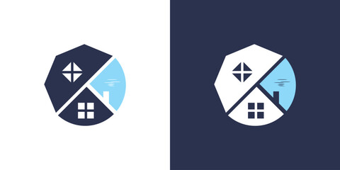 Barn house home pool in the circle icon logo vector. building design