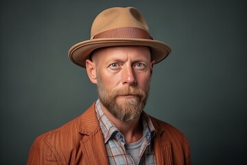 Portrait of an old man with a beard in a hat.