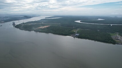 Kuching, Malaysia - July 1 2024: The Isthmus with the Twin Towers, Barrage and Borneo Convention Centre Kuching