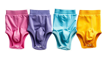 A set of colorful underpants isolated on a transparent background