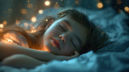Child Sleeping Peacefully with Dreamy Lights