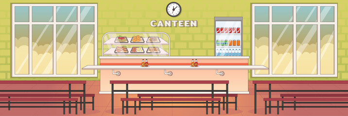 Cute and nice design of Canteen with furniture and interior objects vector design