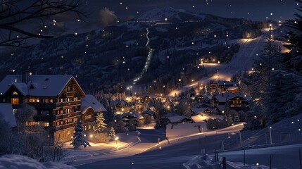 Fototapeta premium Ski resort at night 