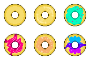 Variant Flavored of Glazed Doughtnuts, Pixel Art Icons