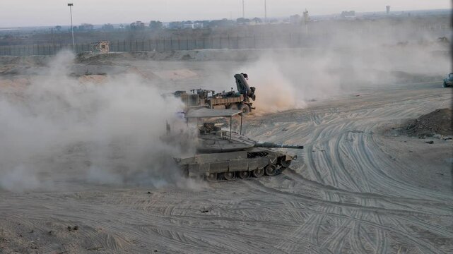 Israeli military troop with battle tanks near the border between Gaza to Egypt, Israel&ndash;Hamas war conflict