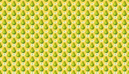 A green pear pattern on dark yellow background