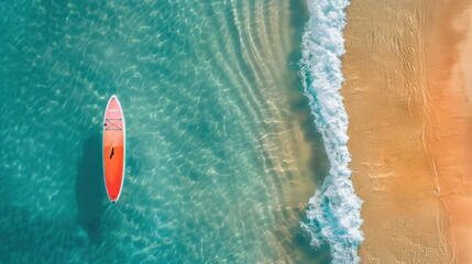 paddleboard on the beach, top view, nice ocean, relax time