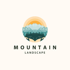 Landscape logo nature adventure design mountain and river luxury vector illustration
