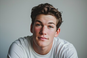 Obraz premium Portrait of a young man with freckles on his face
