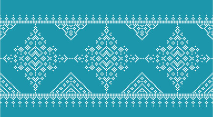 Embroidery Cross Stitch. Ethnic Patterns. Pixel Horizontal Seamless Vector. Geometric Ethnic Indian pattern. Native Ethnic pattern. Cross Stitch Border. Texture Textile Fabric Clothing Knitwear print.