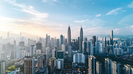 Obraz premium Kuala Lumpur Skyline at Sunset with Twin Towers