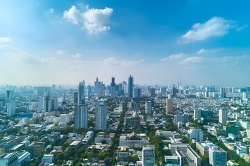 Fototapeta premium Aerial View of Bangkok's Skyline with Lush Greenery