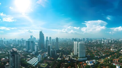 Naklejka premium Aerial View of a Modern Cityscape Under a Sunny Sky