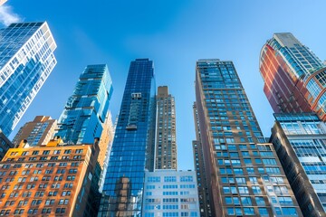 Fototapeta premium Skyscrapers Reaching for the Sky in a Sunny Day