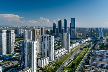 Naklejka premium Aerial View of a Modern Cityscape with Tall Buildings