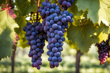 Fototapeta premium red grapes in vineyard, fresh fruit background 