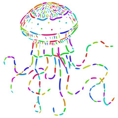 Line art doodle illustration of a jellyfish