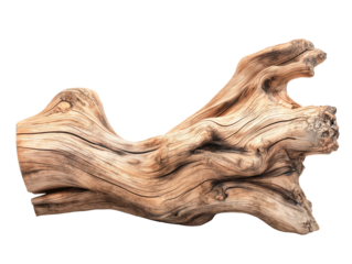 Dried dead tree trunk. Weathered driftwood cut out