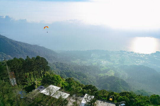 Aerial view of the paragliding attraction at Puncak Lawang, Agam Regency, West Sumatra