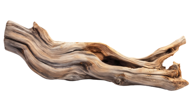 Dried dead tree trunk. Weathered driftwood cut out