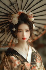 Geisha, Japanese girl, Japanese kimono, Japanese style, ancient Japanese beauty, shogun, traditional Japanese girl, close-up, face close-up, Asian beauty, Japanese beauty, traditional Japanese beauty,