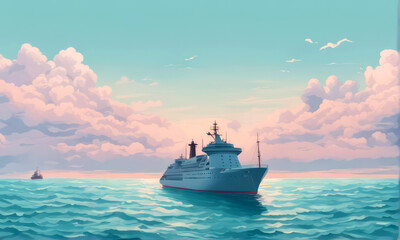 Obraz premium ship in the sea anime style background
