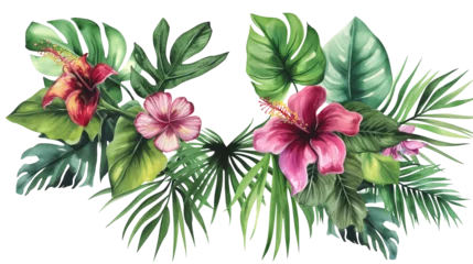  A watercolor bouquet of tropical leaves and branches isolated on a transparent background © mizan