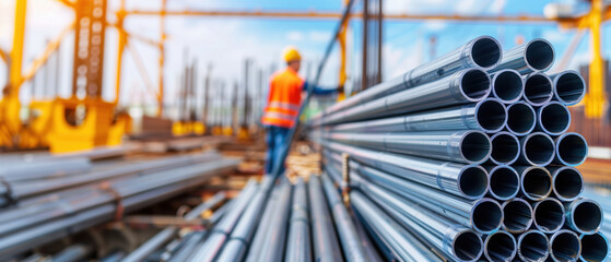 Stack​ of pipes​ metal for construction supplies