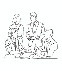 Continuous one line art of  young business man and business woman discussing project.