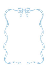Blue vintage bows frame, Hand drawn ribbons border illustration.