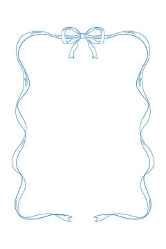 Blue vintage bows frame, Hand drawn ribbons border illustration.