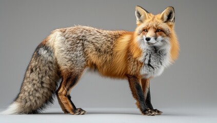 Fototapeta premium Red Fox Standing on a Gray Background