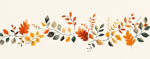 Obraz premium Ornate fall border, intricate leaf patterns, flat design illustration