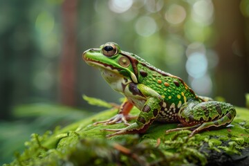Naklejka premium Northern Leopard Frog, Macro,Left side view