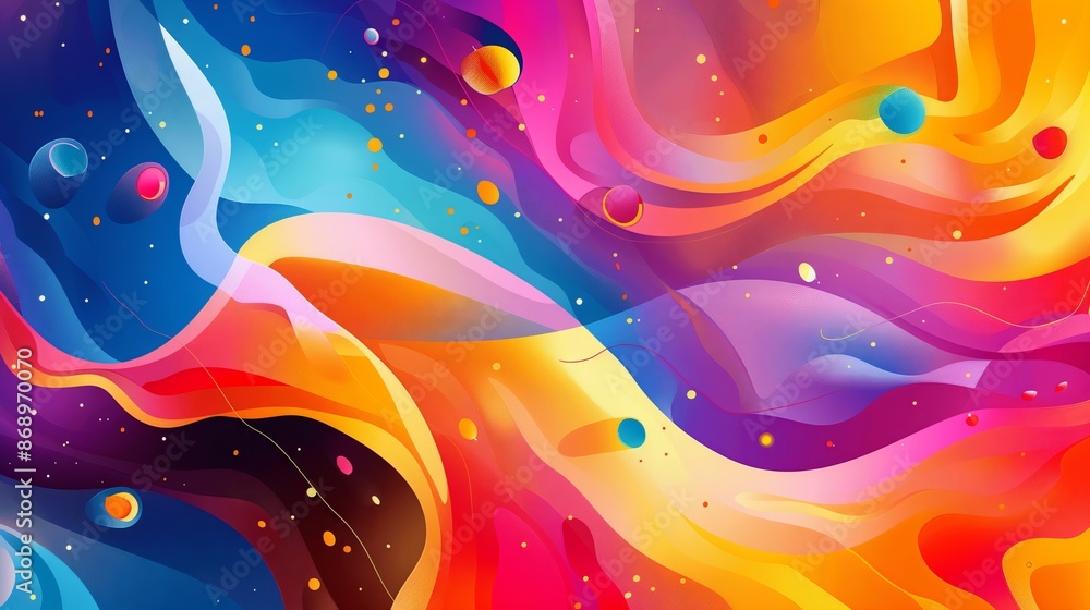 Poster a vibrant abstract background with playful shapes and dynamic colors creates a lively visual experie