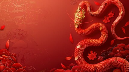 Snake Zodiac Sign with Text Space in Happy Chinese New Year 2025 Background